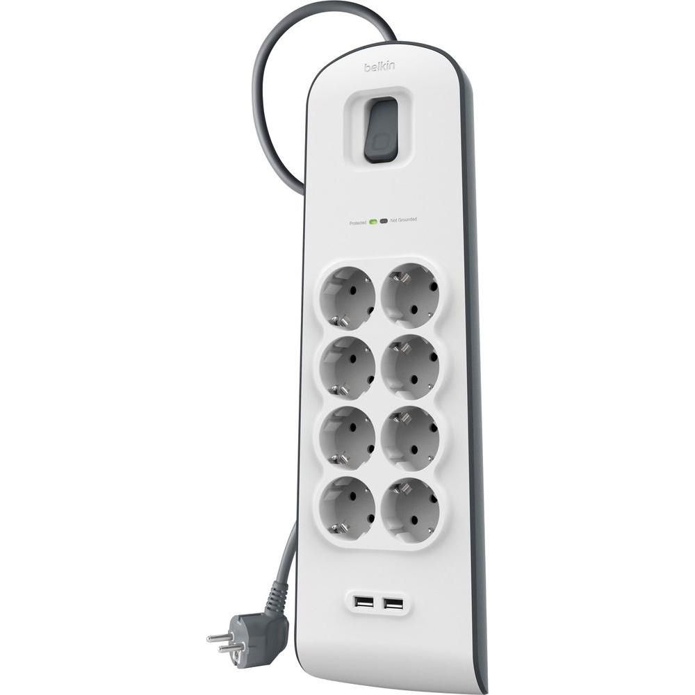 Belkin BSV804VF2M Túlfeszültségvédő Kapcsolóval 8DIN 2m White