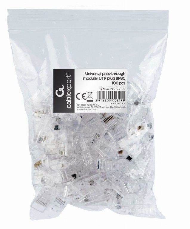 Gembird LC-PTU-01/100 Universal pass-through modular UTP plug 8P8C, 100 pcs per bag