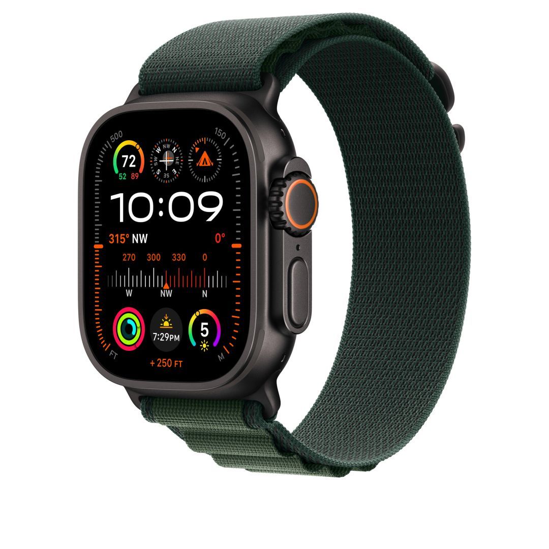 Apple Watch 49mm Alphine Loop Dark Green Black Titanium Finish Medium