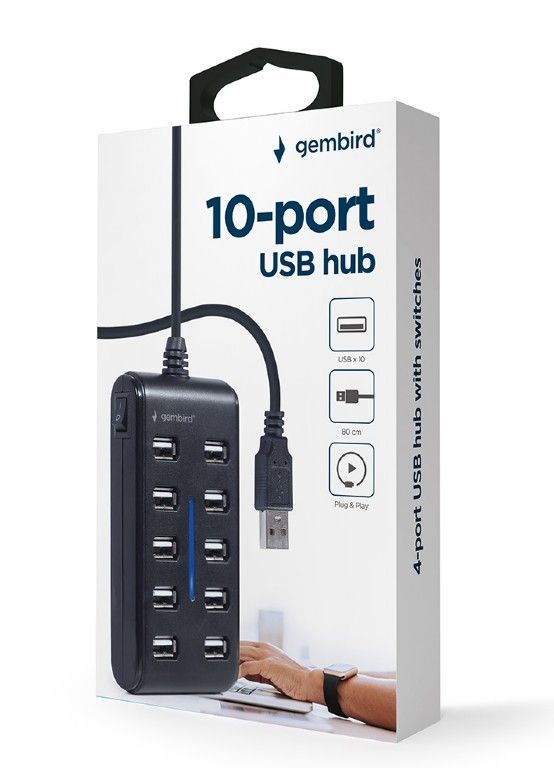 Gembird 10-port USB 2.0 Hub Black