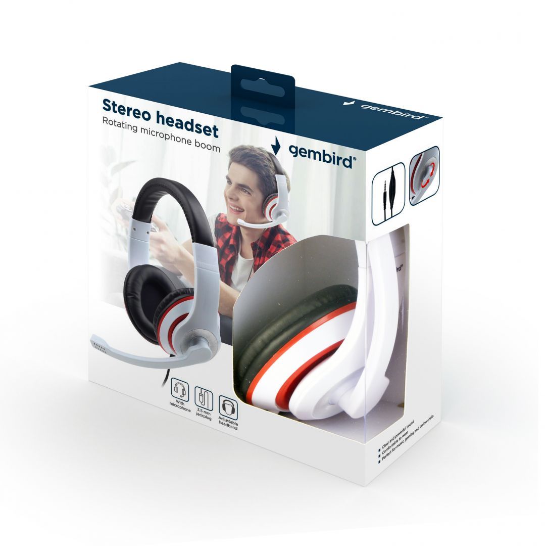 Gembird MHS-03-WTRDBK Stereo Headset White/Red/Black