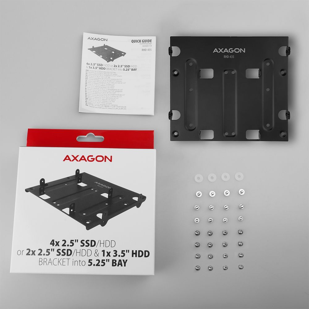 AXAGON RHD-435 4x2.5" SSD/HDD or 2x2.5" SSD/HDD &1x3.5"HDD Bracket into 5.25" bay Black