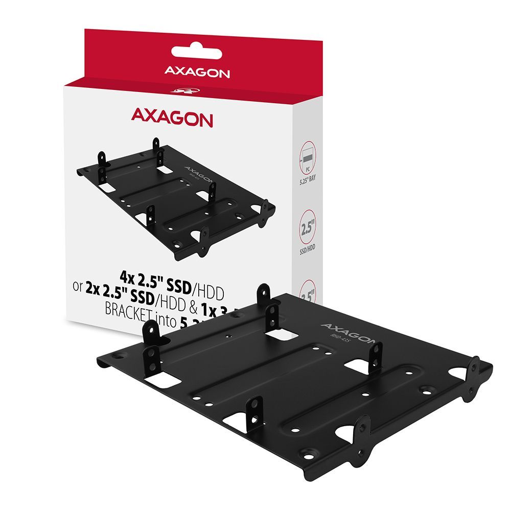 AXAGON RHD-435 4x2.5" SSD/HDD or 2x2.5" SSD/HDD &1x3.5"HDD Bracket into 5.25" bay Black