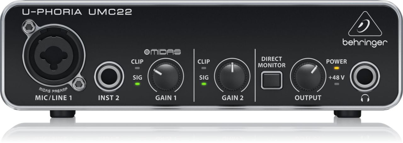 Behringer UMC22 Audiophile 2x2 USB Audio Interface with Midas Mic Preamplifier