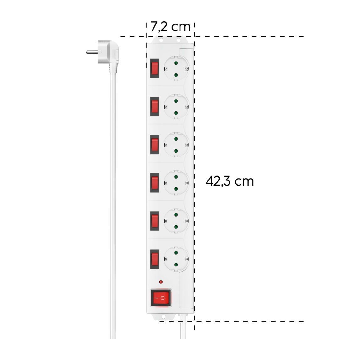 Hama Hálózati Elosztó Kapcsolóval 6DIN 1,4m White