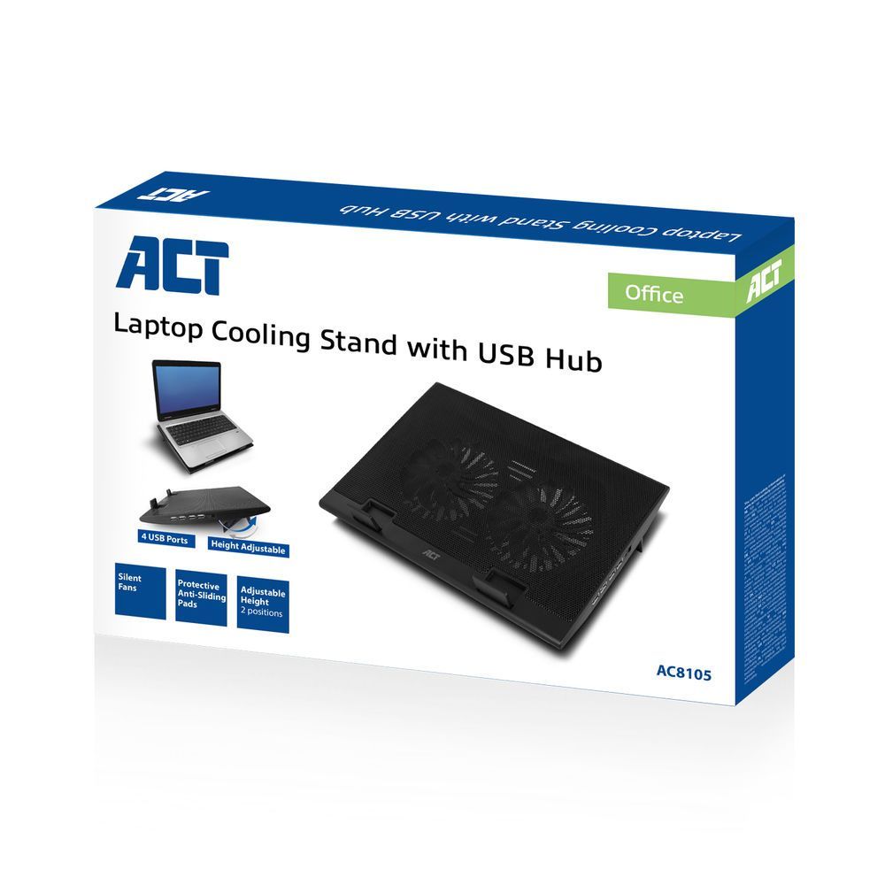 ACT AC8105 17" Laptop Cooling Stand with 4-Port Hub Black