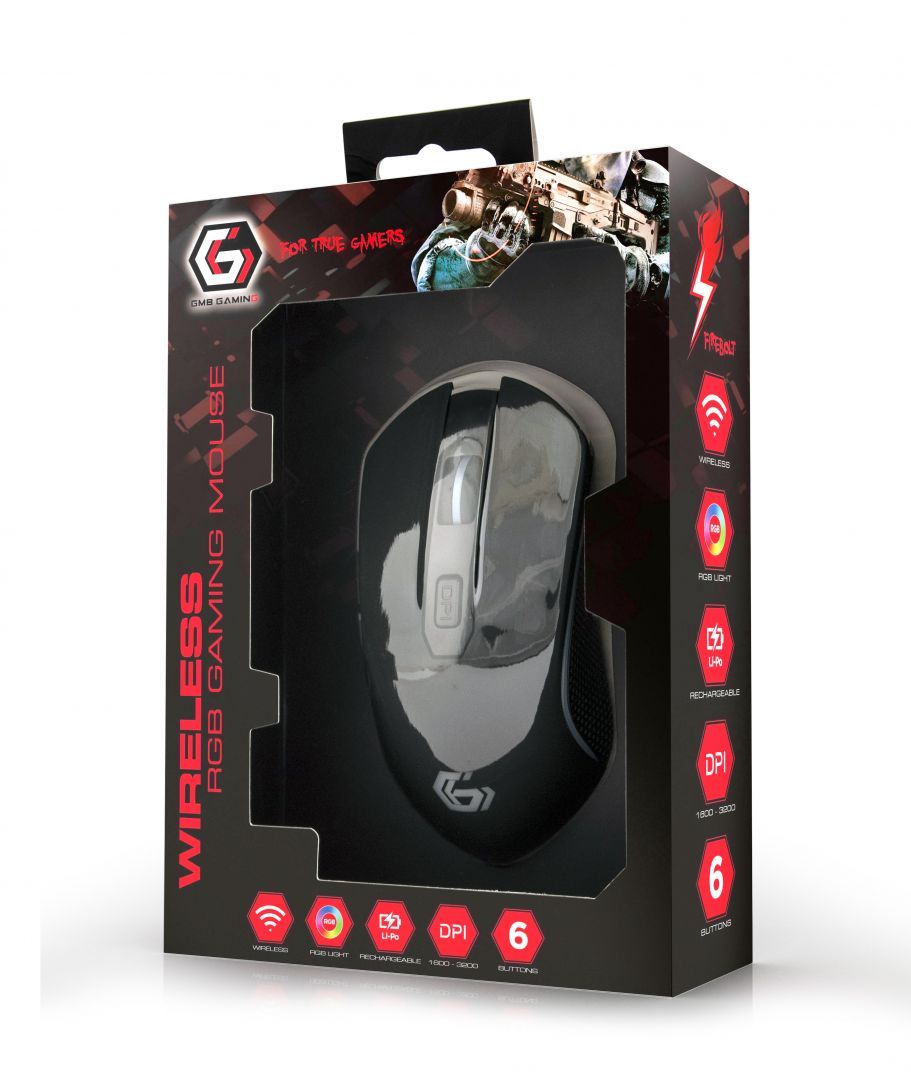 Gembird Firebolt Wireless RGB Gaming mouse Black