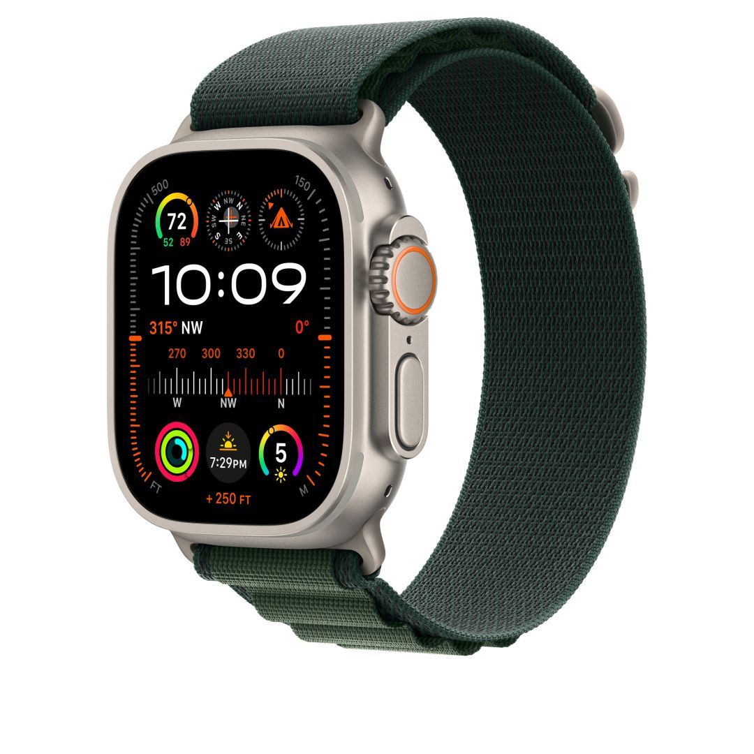 Apple Watch 49mm Loop Dark Green-Natural Titanium Medium