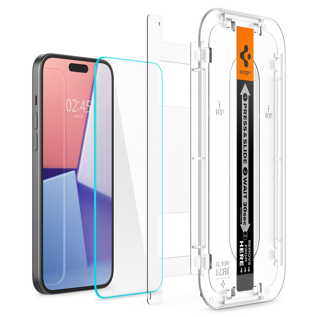 Spigen iPhone 15/16 Screen Protector EZ FIT GLAS.tR Transparency (2 Pack)