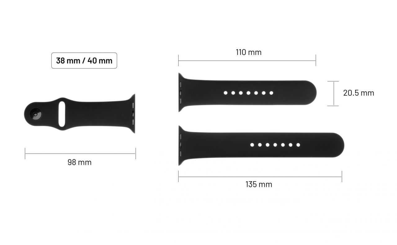 FIXED Szilikon szíj Apple Watch 38/40/41 mm, Fekete