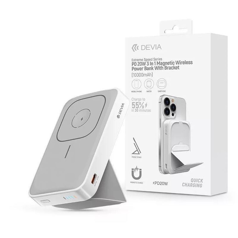 Devia Extreme Speed Series PD 20W 3In 1 Magnetic Wireless 10000mAh PowerBank White