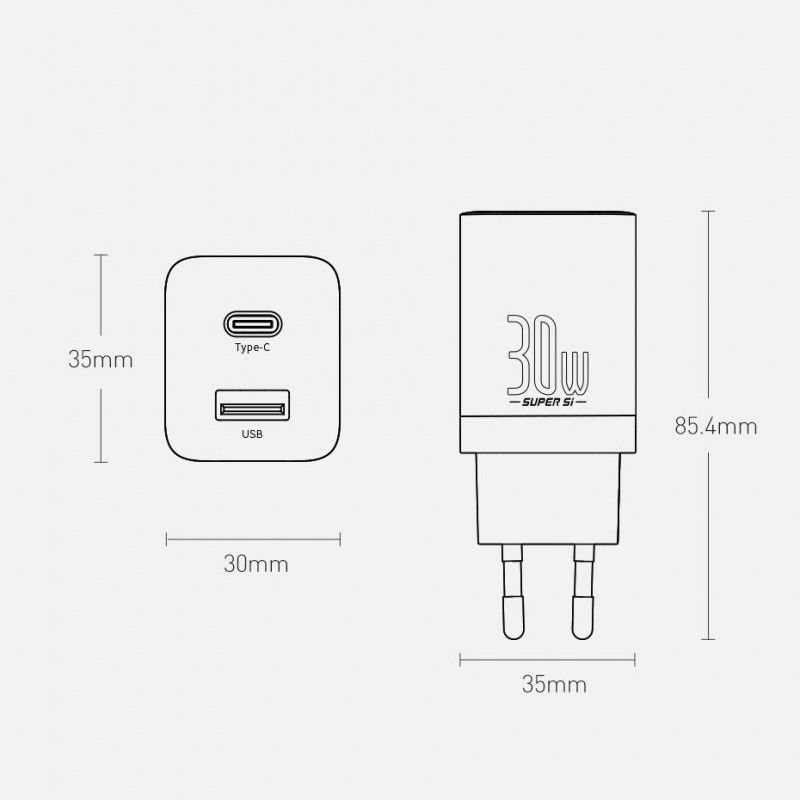 Baseus Super Si Pro Quick Charger USB + USB-C 30W Black