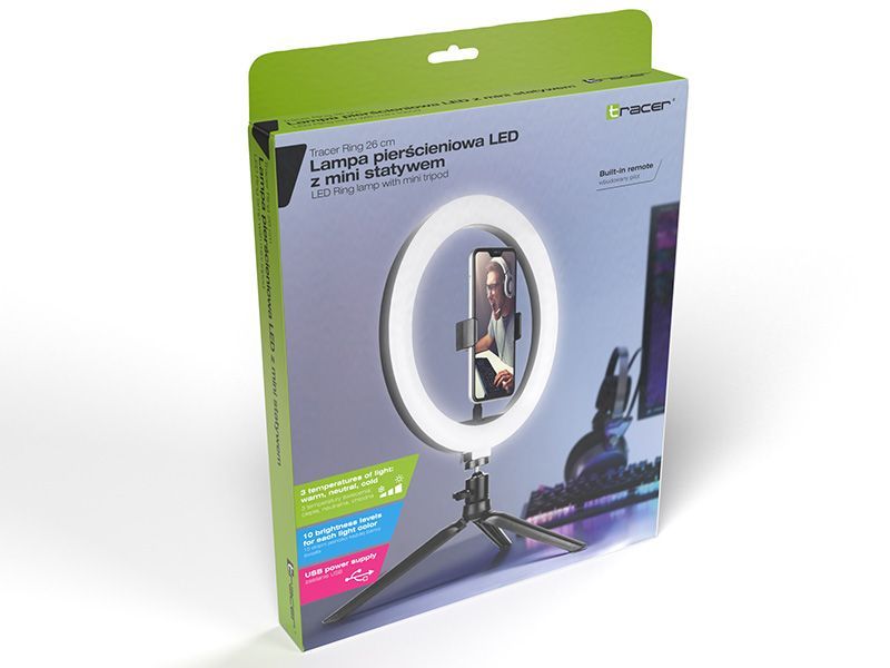 Tracer LED Ring Lamp with Mini Tripod Black