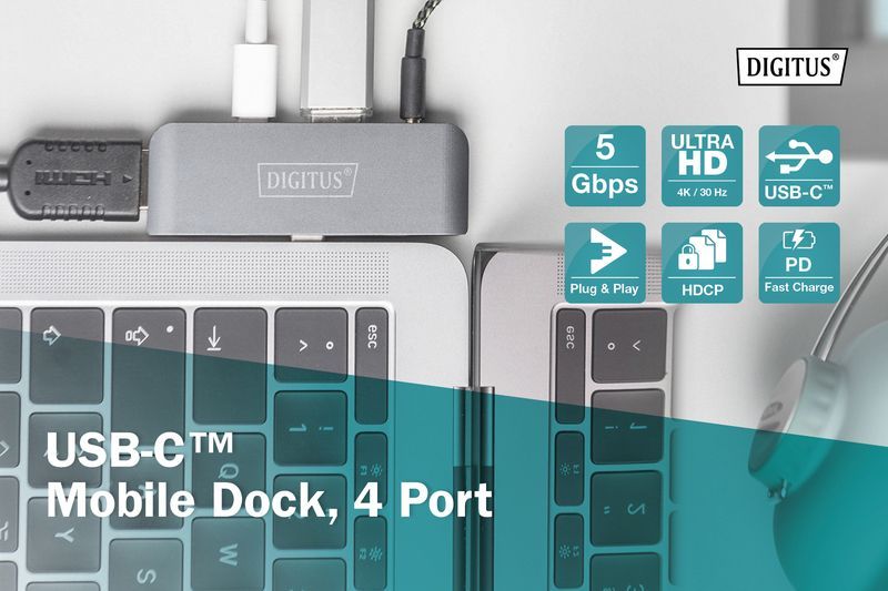 Digitus USB-C Mobile Dock 4 Port Gray