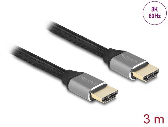 DeLock Ultra High Speed HDMI Cable 48 Gbps 8K 60Hz 3m certified Grey