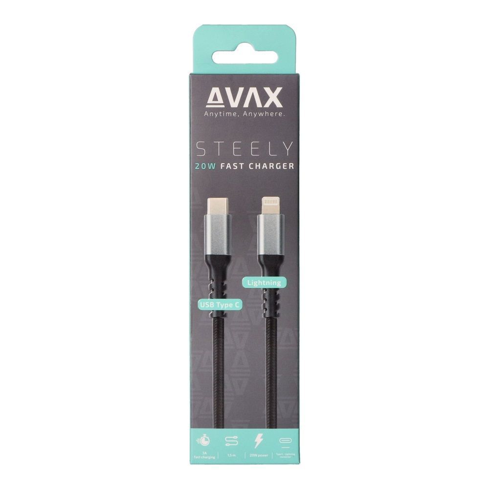 Avax CB402G STEELY 20W Type-C-Lightning 1,5m Black