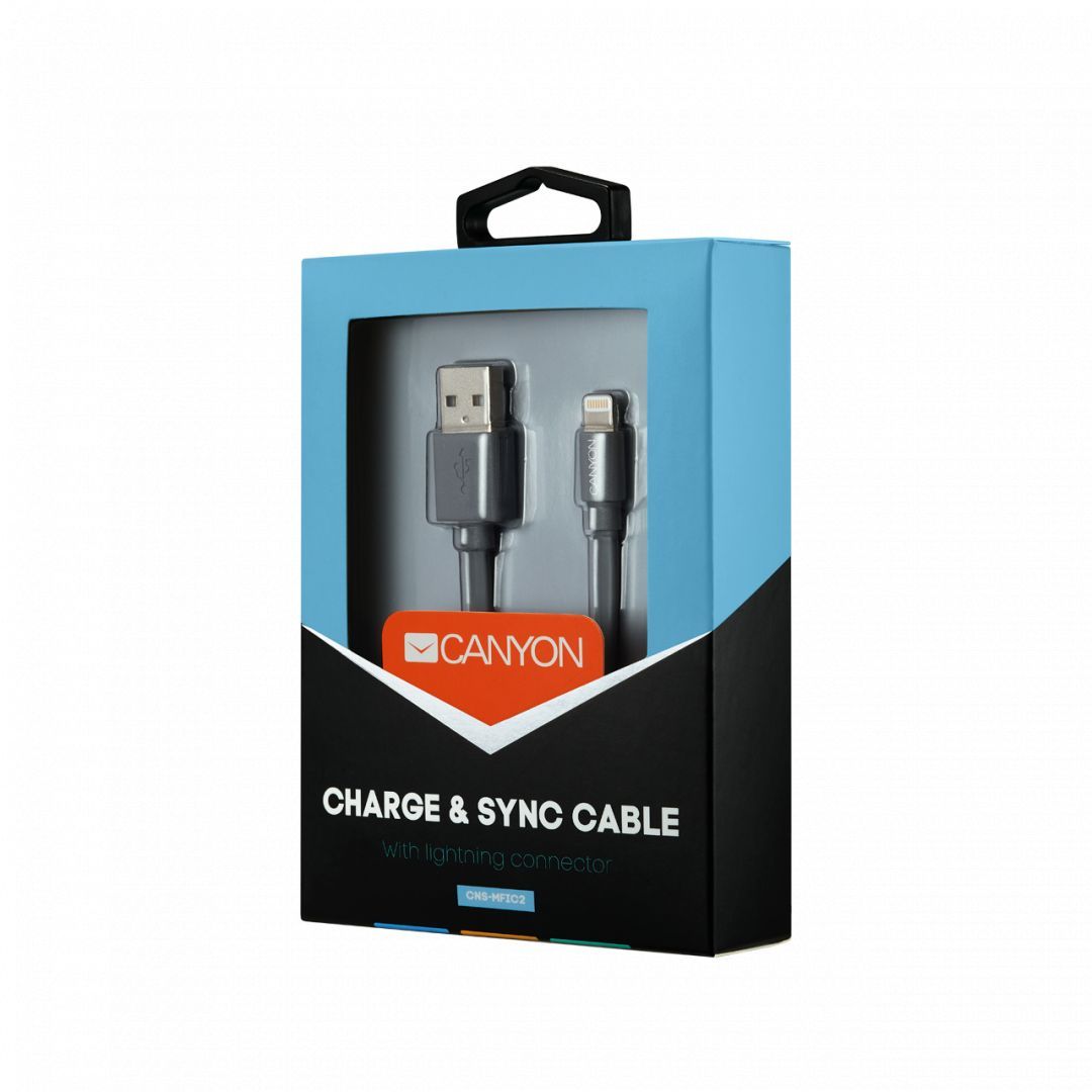 Canyon CNS-MFIC2DG Charge & Sync MFI flat cable 1m Dark Gray