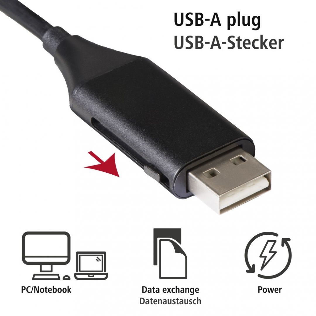 Hama 4-in-1 microUSB cable with USB-C adapter data charging OTG 1m Black