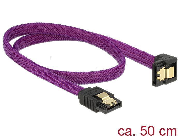 DeLock SATA cable 6 Gb/s 50 cm down / straight metal purple Premium