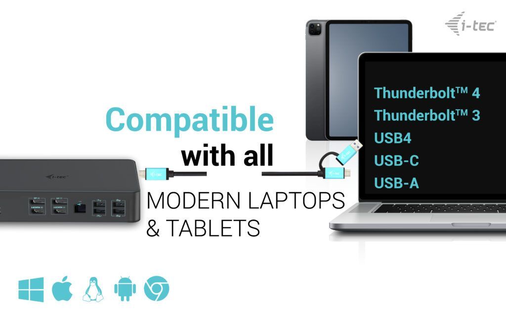 I-TEC USB 3.0/USB-C/Thunderbolt 3 Professional Dual 4K Display Docking Station+Power Delivery 100W Black