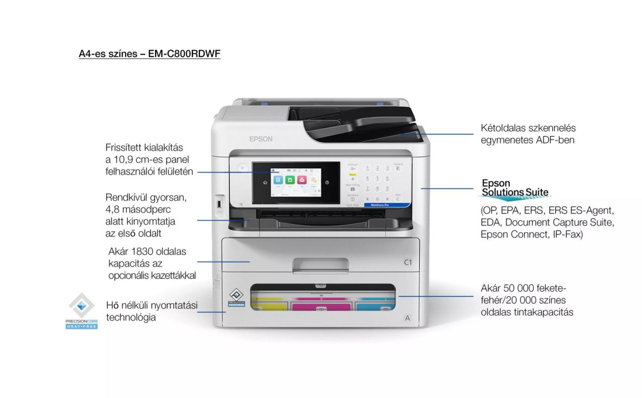 Epson WorkForce Pro EM-C800RDWF Wireless Tintasugaras Nyomtató/Másoló/Scanner/Fax