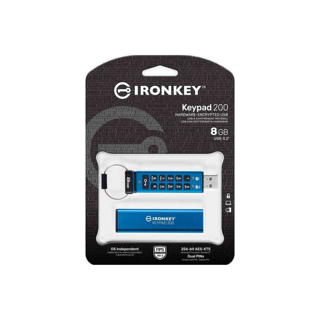 Kingston 8GB IronKey Keypad 200 USB3.2 Blue