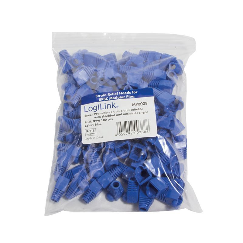 Logilink Strain Relief Hoods for Modular Plugs 100 pcs Blue