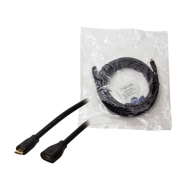 Logilink CU0125 USB2.0 microUSB/M - Micro-USB/F cable 5m Black