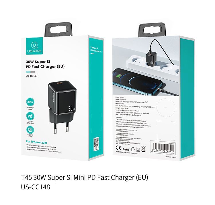 Usams T45 30W Super Si Mini PD Fast Charger White