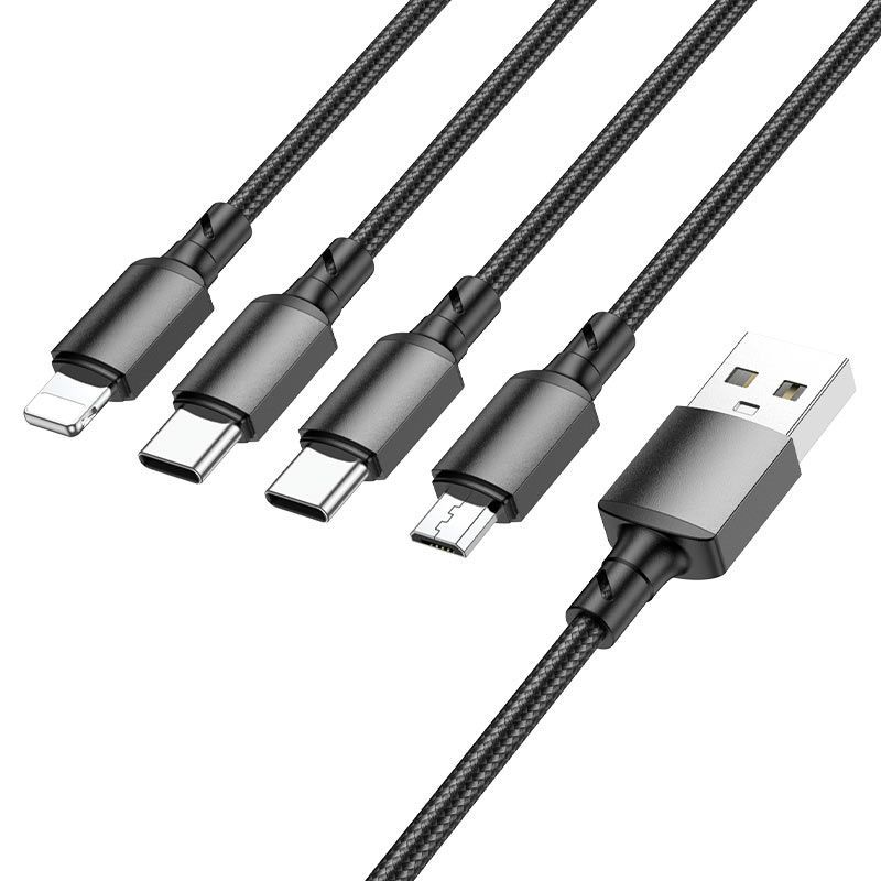 BOROFONE USB-A to 2xUSB-C, micro USB, Lightning male/male cable 1m Black