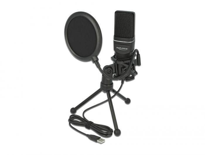 DeLock USB Condenser Microphone Set for Podcasting, Gaming and Vocals Black