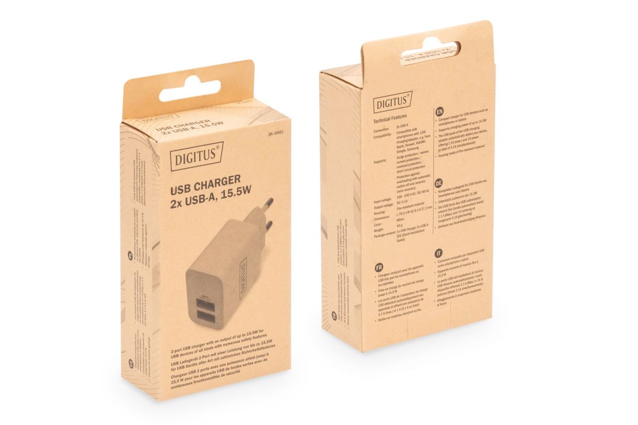 Digitus DA-10061 USB Charger 2x USB-A 15,5W White