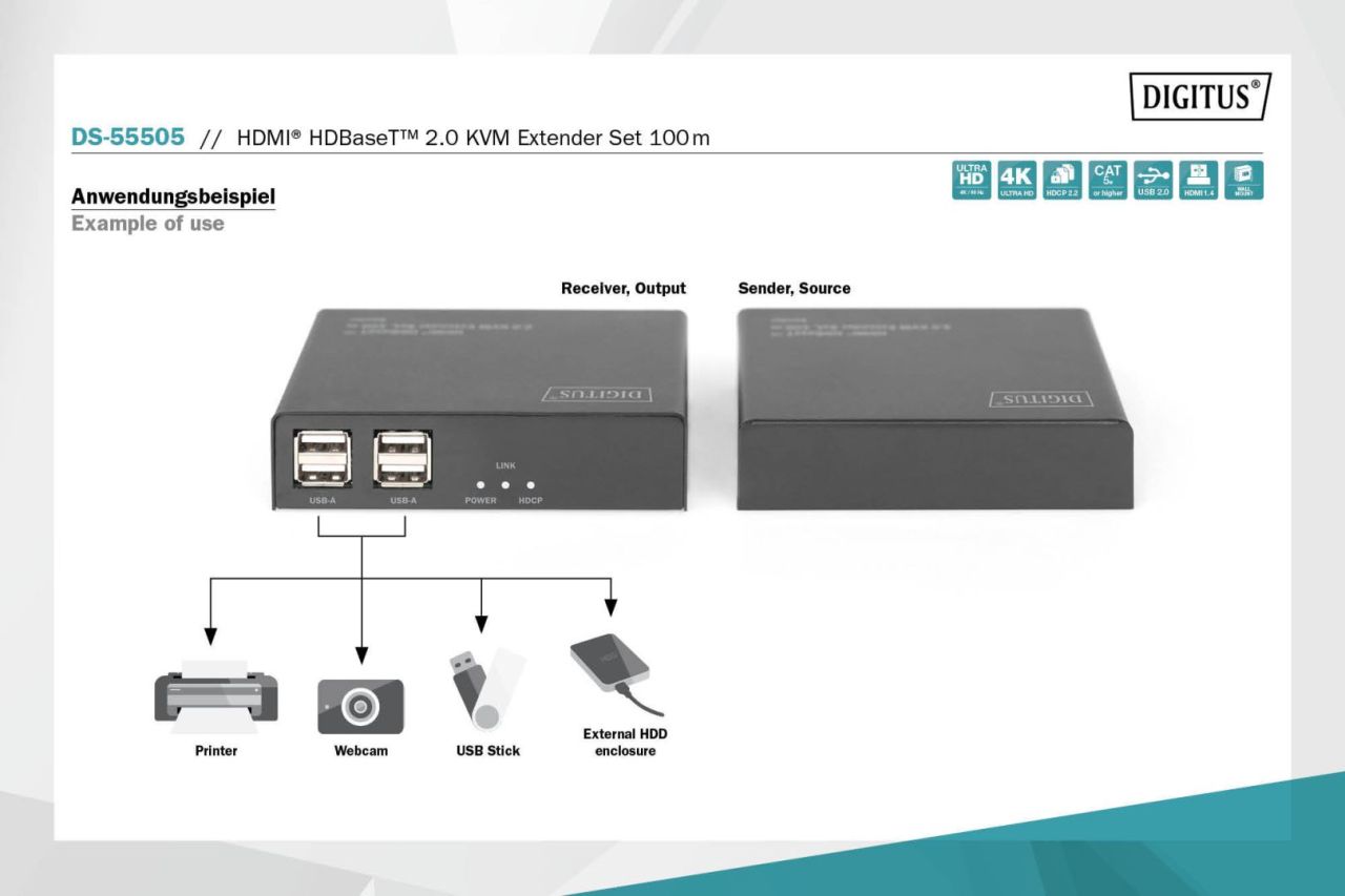 Digitus HDBaseT 2.0 HDMI KVM Extender Set 100m