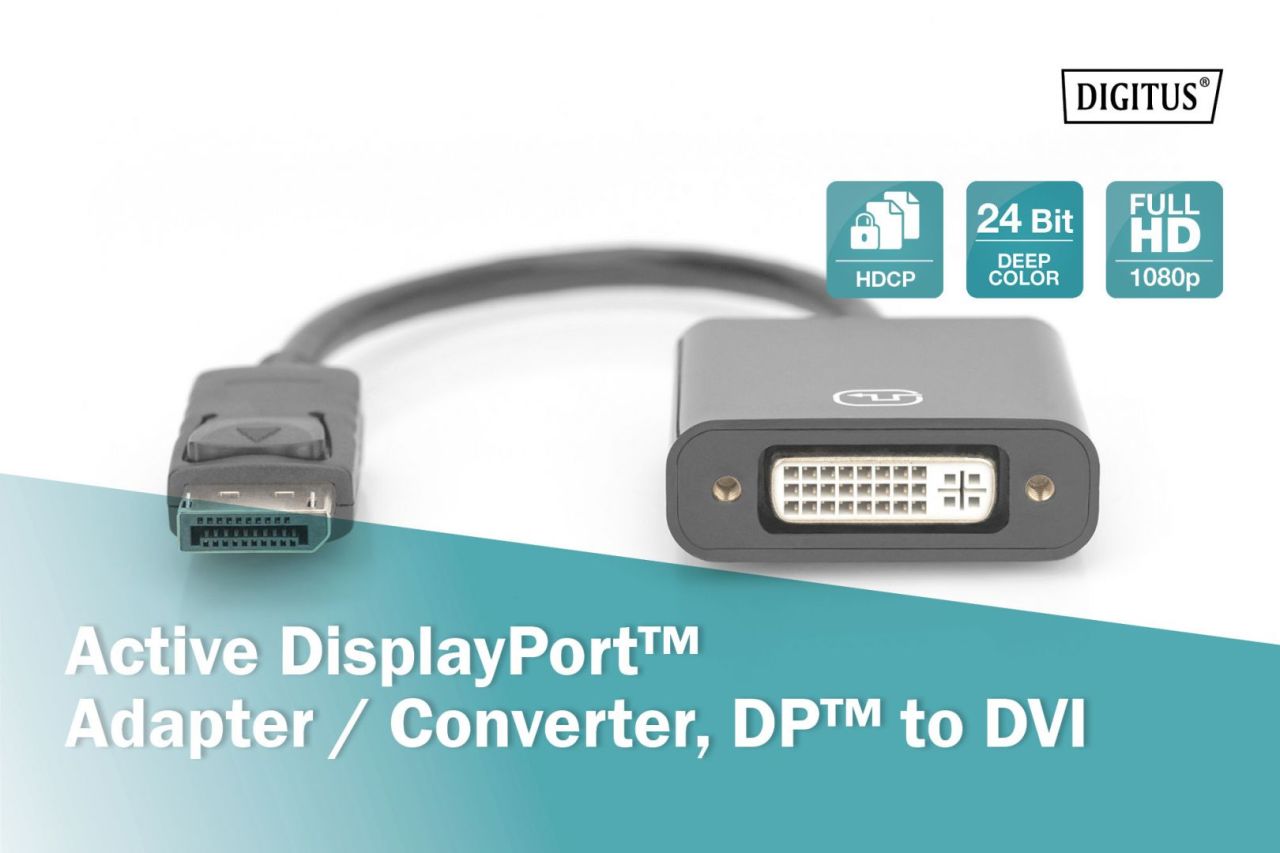 Digitus Active DisplayPort Adapter/Converter DP to DVI 0,15m Black