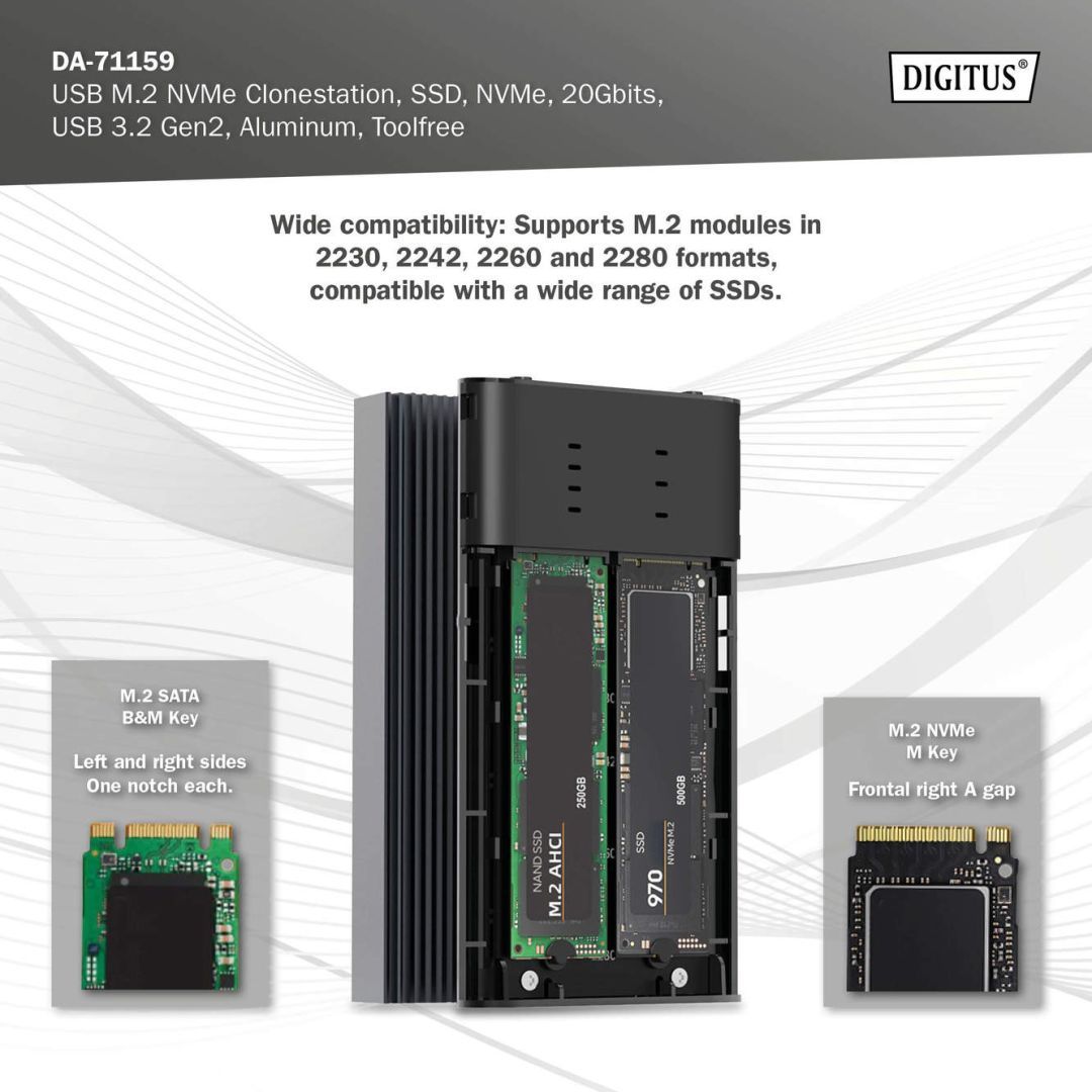 Digitus NVMe Clonestation NVMe 20Gbits USB3.2 Gen2 Aluminium