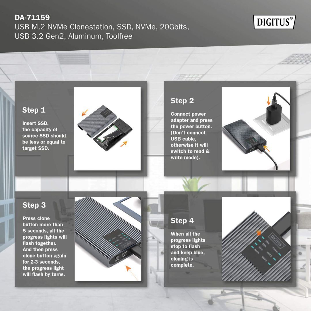 Digitus NVMe Clonestation NVMe 20Gbits USB3.2 Gen2 Aluminium