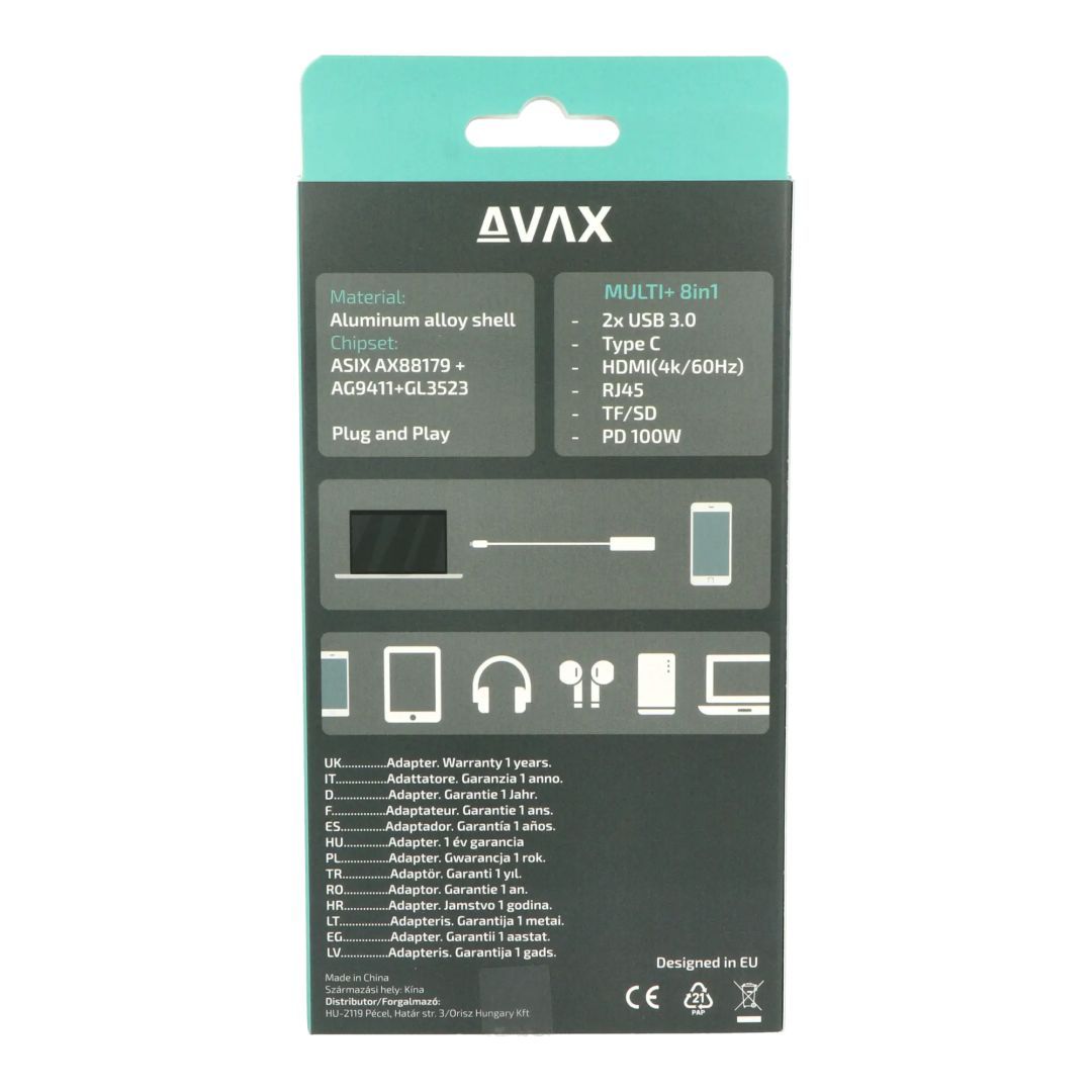 Avax HB612 CONNECT+ 8in1 Multi HUB Black