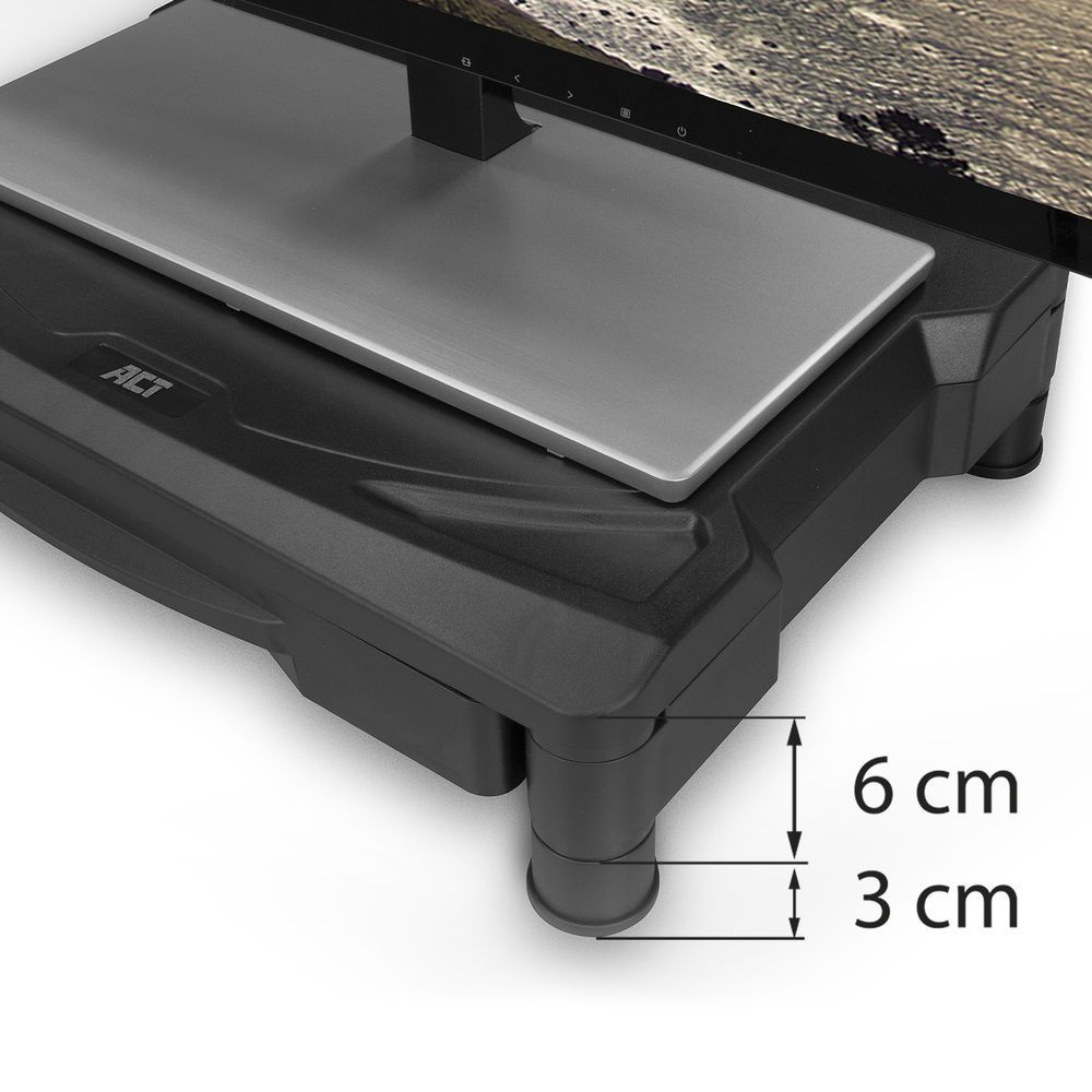 ACT AC8210 Monitor stand extra wide with drawer adjustable height Black