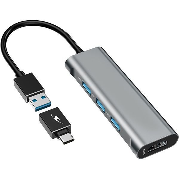 Bluestork HUB-MINI USB-A to 3xUSB2.0 + 1xUSB-C 1xHDMI USB3.0 Grey