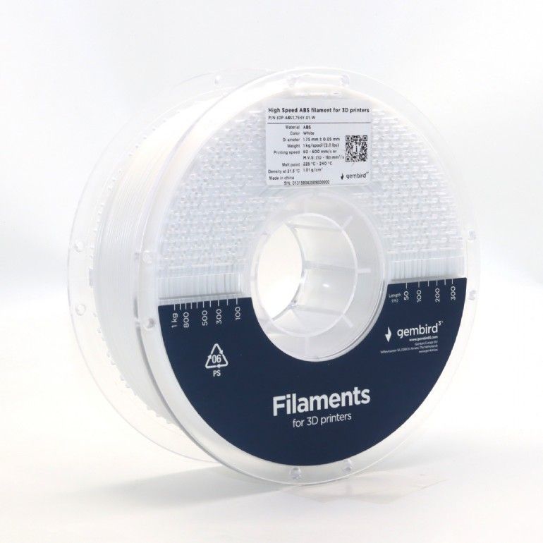 Gembird 3DP-ABS1.75HY-01-W High Speed ABS filament White 1,75mm 1kg