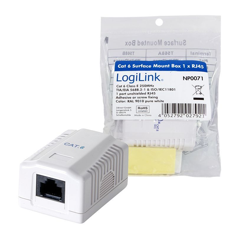 Logilink Cat.6 surface mounted box 1 x RJ45 UTP White