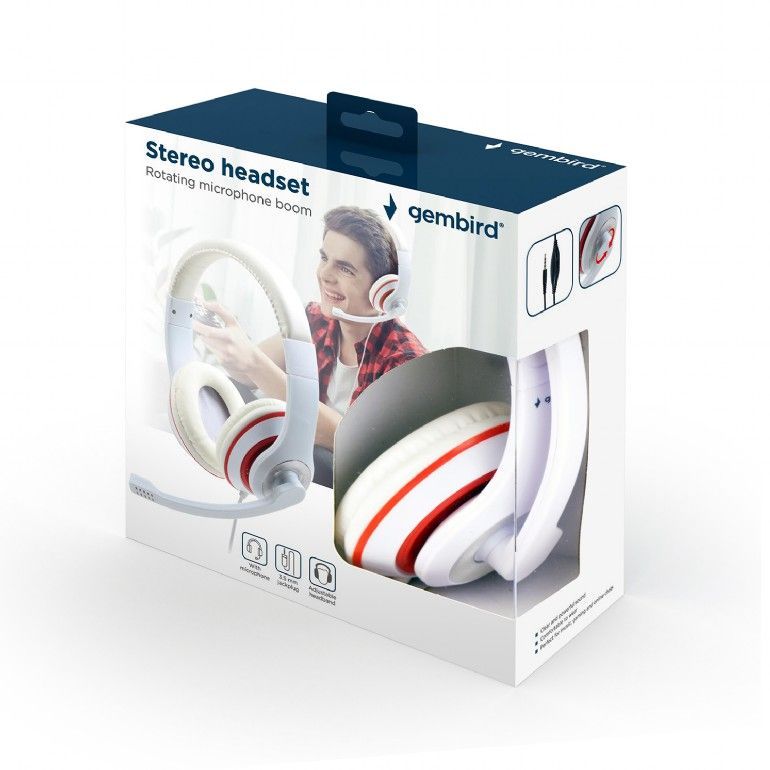 Gembird MHS-03-WTRD Stereo Headset White/Red