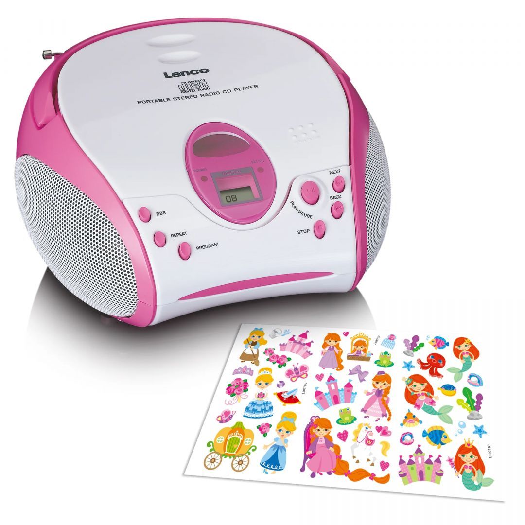 Lenco SCD-24PK Kids portable stereo FM radio with CD player Pink