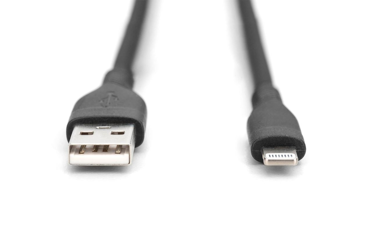 Assmann Lightningh to USB Silicone USB2.0 12W Cable 2m Black