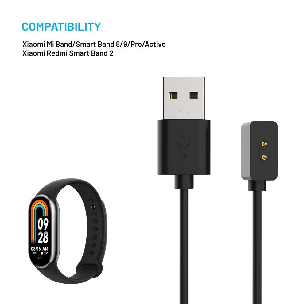 FIXED USB-A Charging Kábel Xiaomi Mi Band/Smart Band 8/9/Pro/Active, fekete