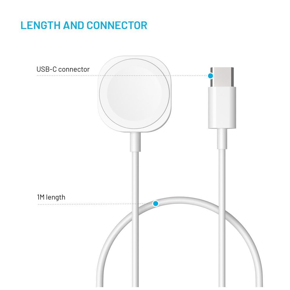 FIXED USB-A Charging Kábel Xiaomi Apple Watch, fehér