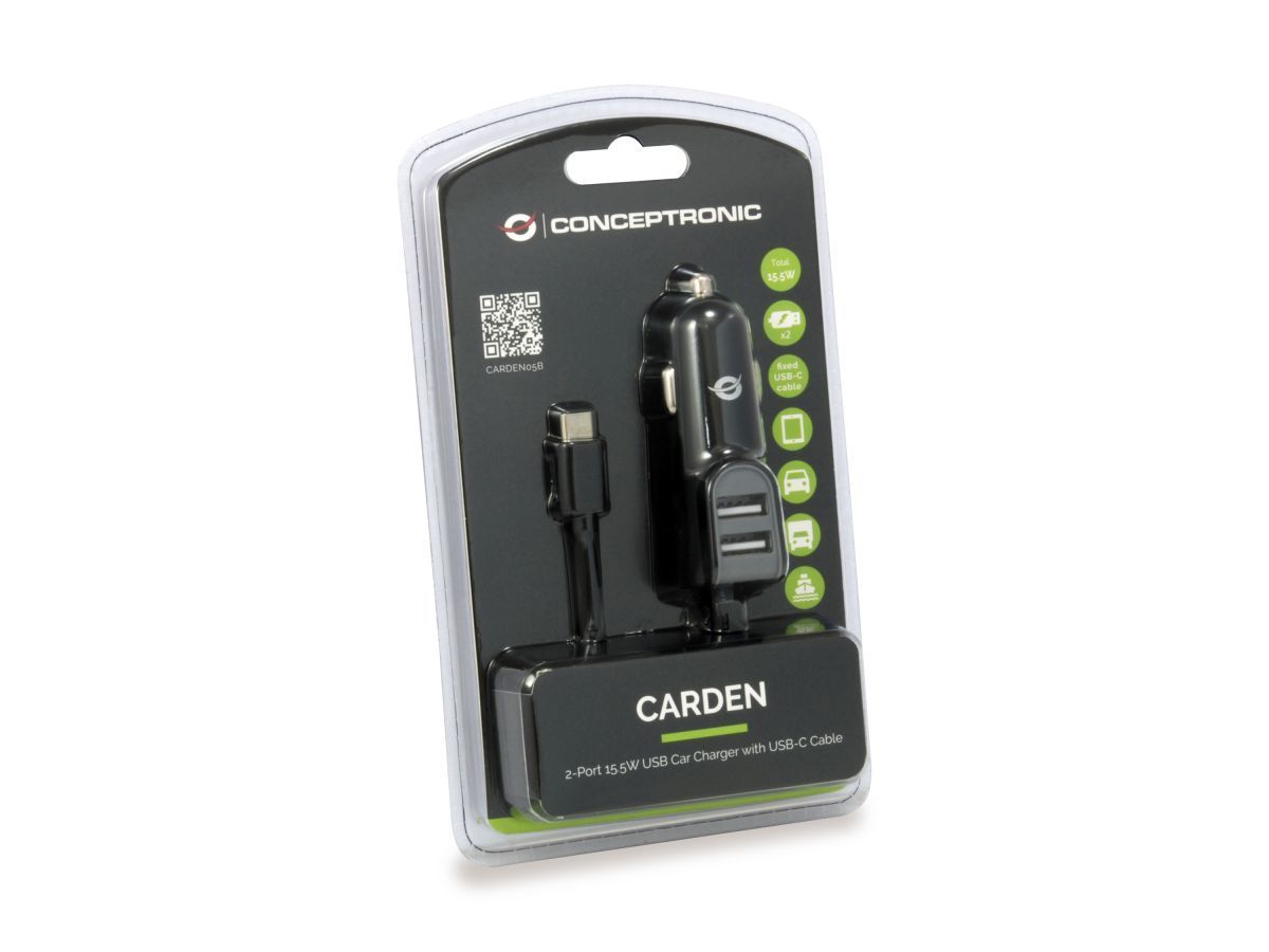 Conceptronic CARDEN05B 2-Port 15.5W USB Car Charger Black