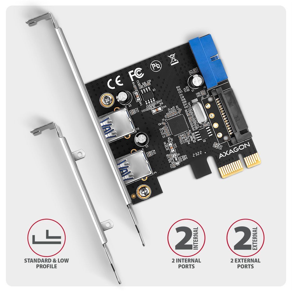 AXAGON PCEU-232RS PCIe Controller 2x ext. + 2x int. USB 5Gbps