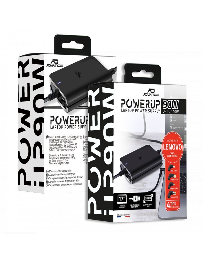 Advance PowerUp Universal Charger for Lenovo Laptops 90W Black