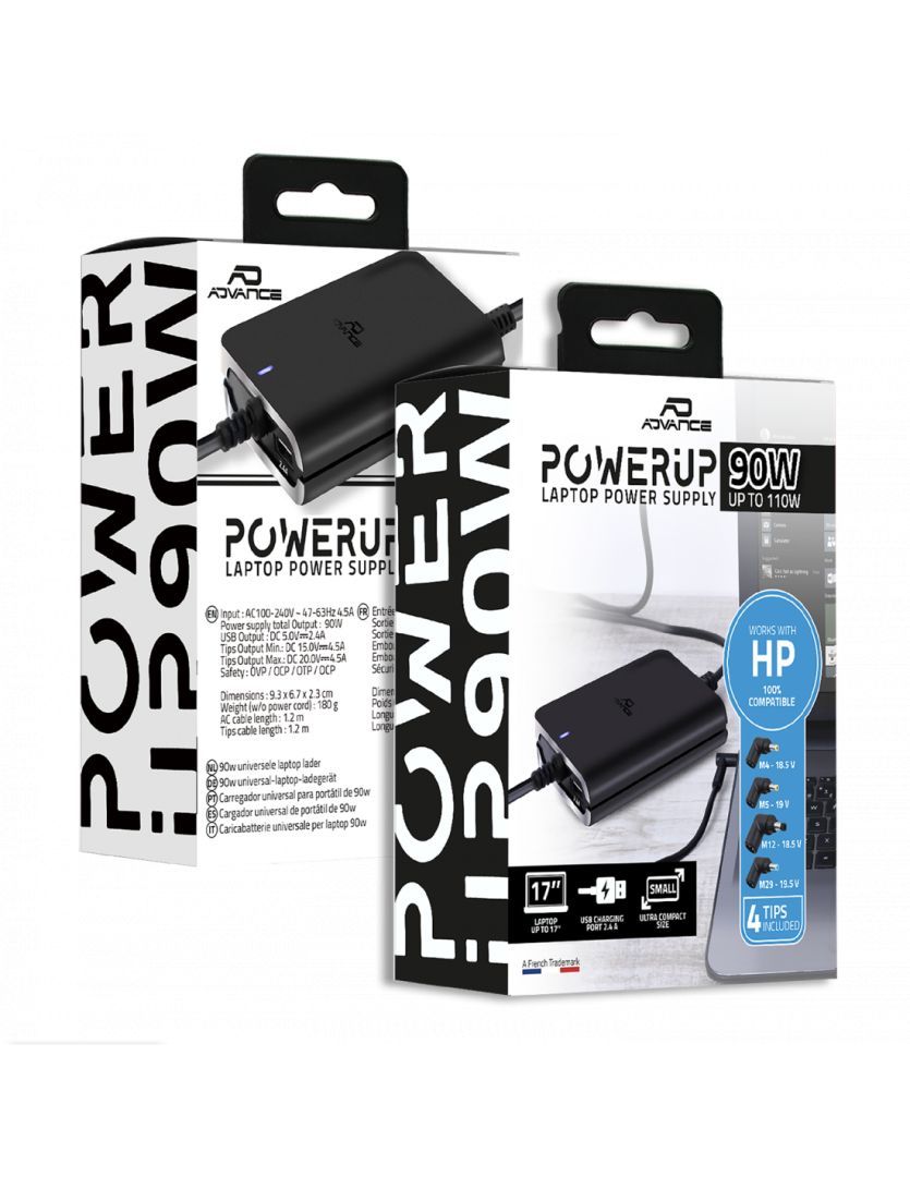 Advance PowerUp Universal Charger for HP Laptops 90W Black